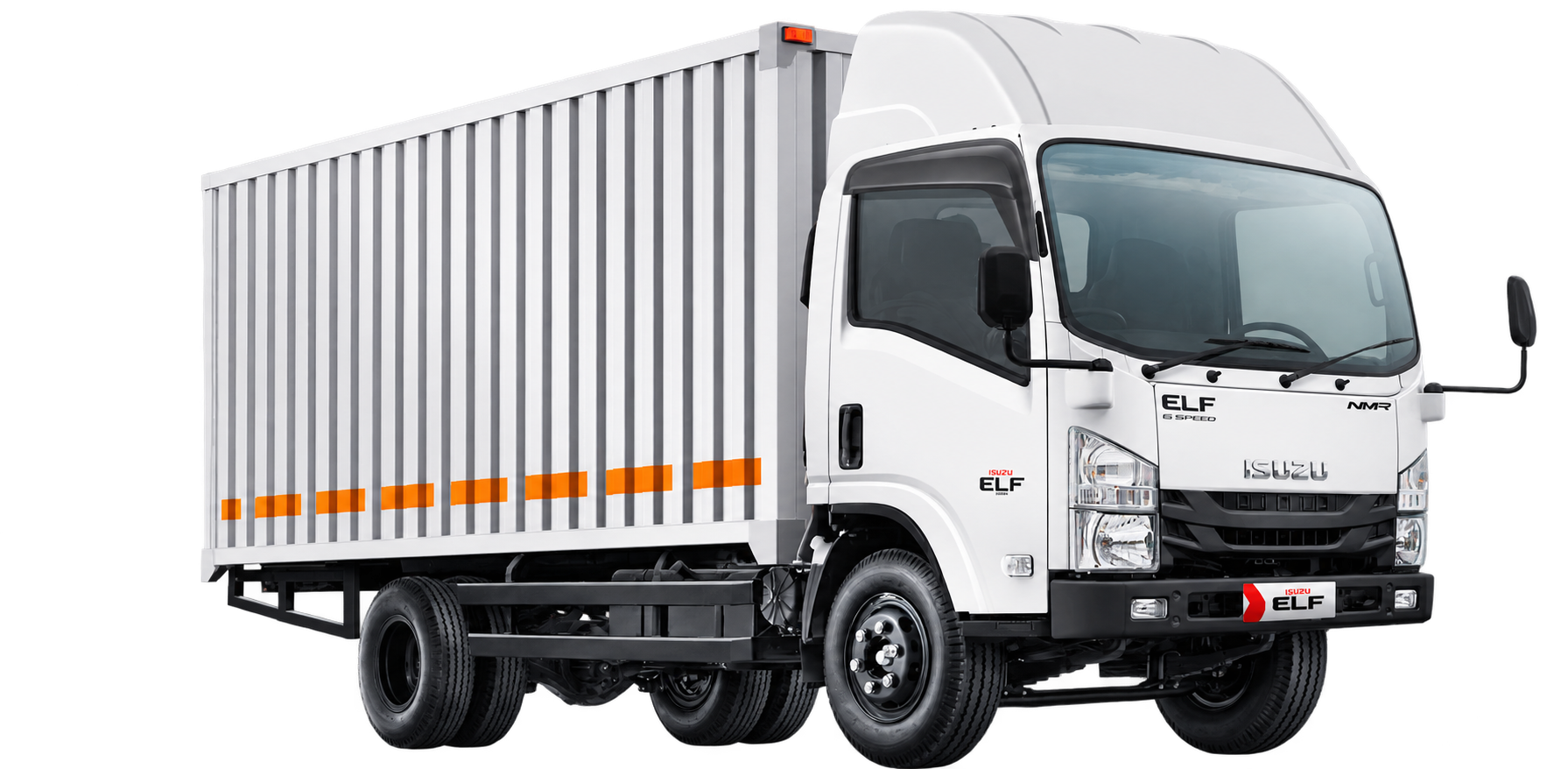 Truck Isuzu ELF NMR warna putih, tampak samping