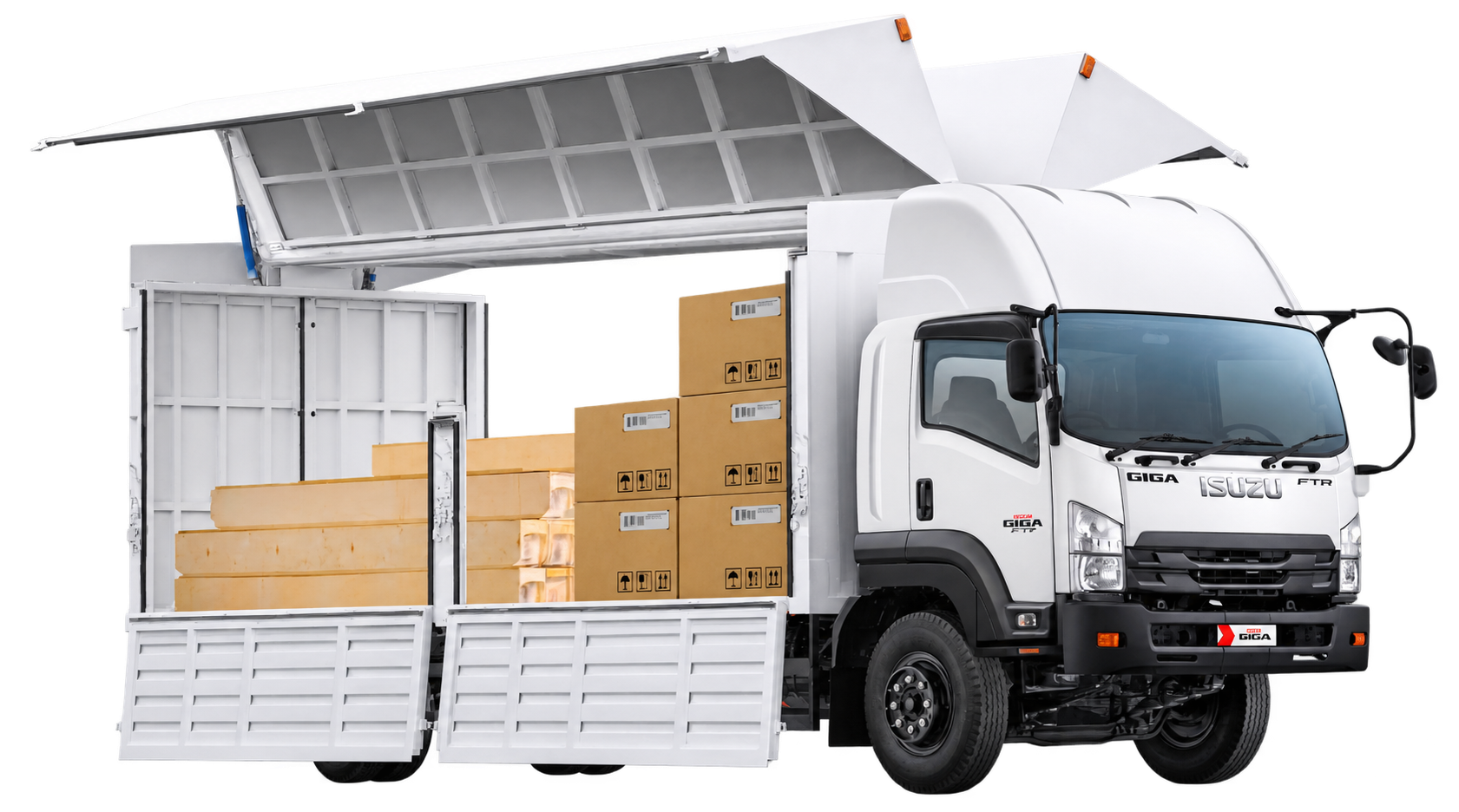 Isuzu GIGA FTR dengan karoseri wing box terbuka